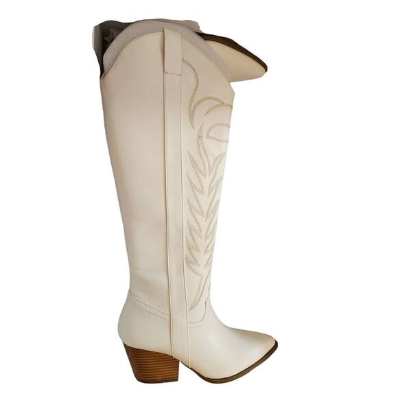 Pink Lily Beautiful New In Box Tall Shania White Cowboy Boots Size 6 - Picture 6 of 10